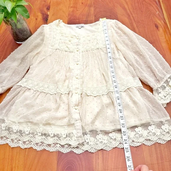 Vintage Romantic Boho Cottagecore Lace Collar Cream White Button Down Blouse - Picture 11 of 15